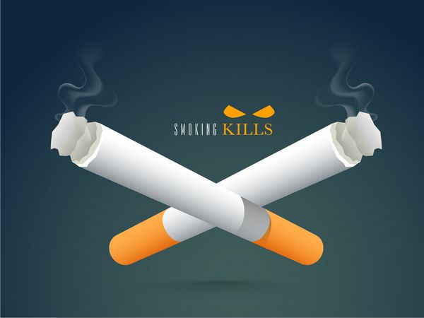 طرح پوستر بنر یا بروشور با سیگار در حال سوختن در زمینه سبز برای روز جهانی بدون دخانیات