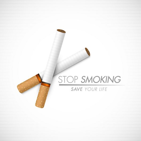 طراحی پوستر بنر یا بروشور برای روز جهانی بدون دخانیات با سیگار و متن شیک Stop Smoking در زمینه خاکستری