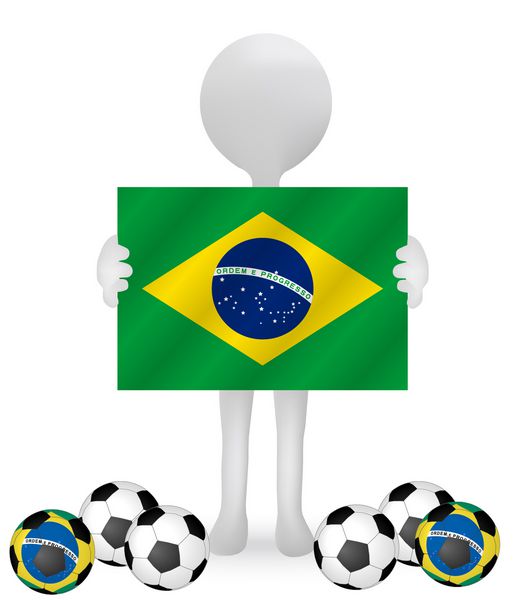 EPS وکتور 10 - دستان مرد سه بعدی کوچکی که پرچم برزیل را در دست دارند