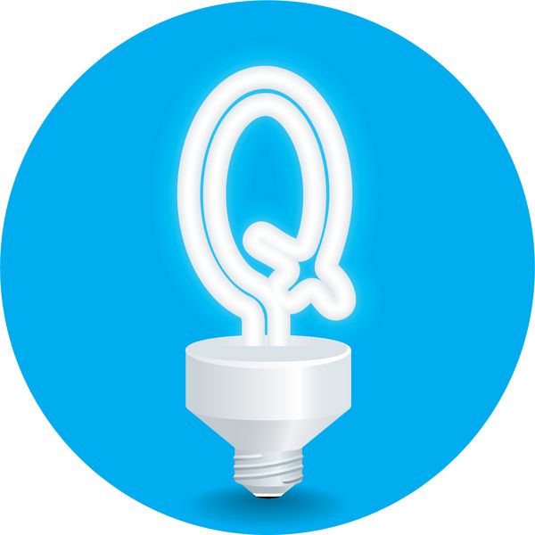 وکتور ایده صرفه جویی در انرژی ایزوله حرف Q لامپ را در پس زمینه آبی ایجاد کنید