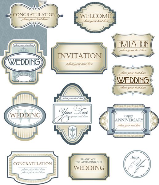مجموعه ای از قاب های وکتور برای عروسی یا سالگرد ایده آل برای دعوت نامه کلاسیک یا کارت های اعلامیه