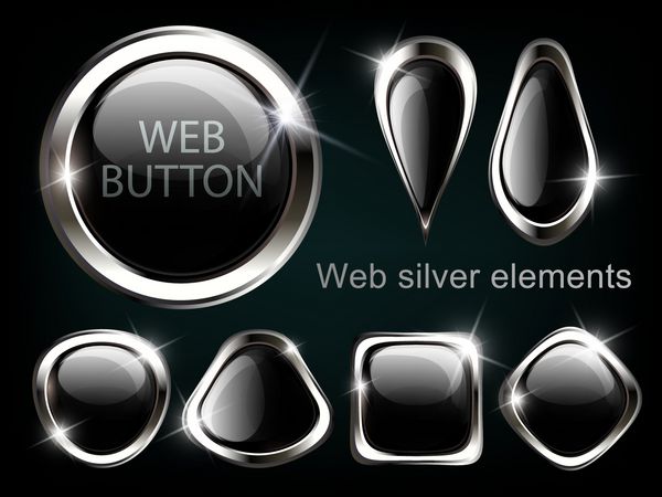 عناصر مدرن براق نقره ای دکمه های وب نقره ای برچسب وکتور بخشی از مجموعه