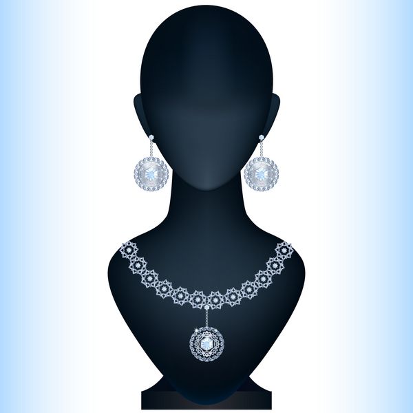 مانکن با جواهرات زنانه گوشواره و گردنبند نقره با توپاز