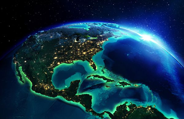 منطقه خشکی در آمریکای شمالی در شب - ایالات متحده آمریکا نقشه هایی از عناصر این تصویر ارائه شده توسط ناسا