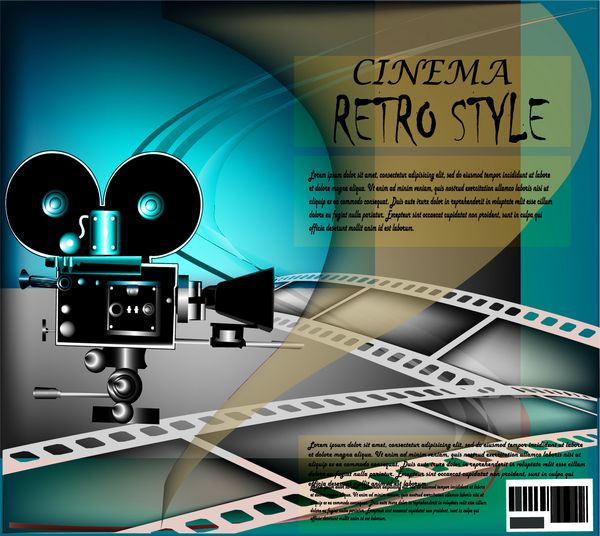 پوستر قدیمی رترو برای سینما دوربین فیلم دوربین فیلمبرداری فیلم متن یک فیلم خطوط شیک متن بردار