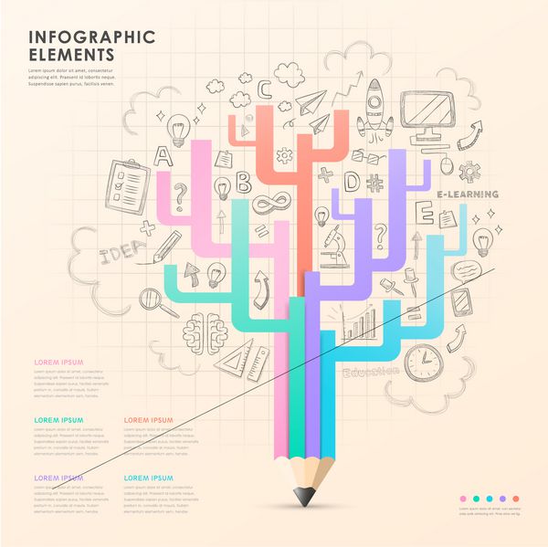 عناصر اینفوگرافیک درخت مداد وکتور سبک کشیده شده با دست