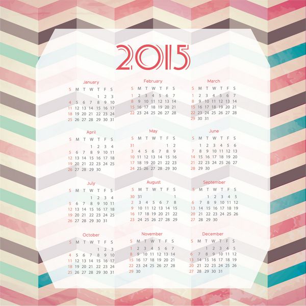 تقویم وکتوری سال 2015 اروپایی ساده