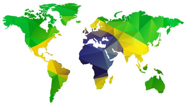 تصویر کم پلی از جهان با پرچم برزیل