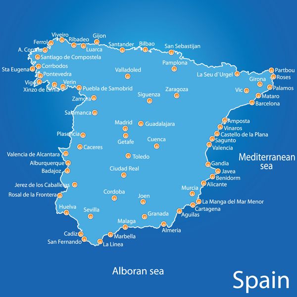 وکتور هنری نقشه اسپانیا در پس زمینه آبی