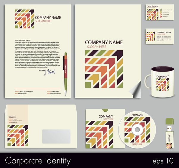 الگوی سبک کسب و کار هویت شرکتی 7 خالی کارت خودکار سی دی کاغذ یادداشت پاکت نامه فلش مموری