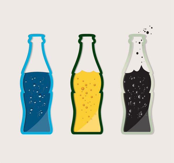 مجموعه وکتور نوشیدنی - آبجو آب کولا در یک بطری شیشه ای