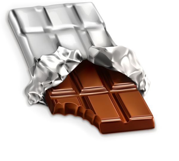 نوار شکلات یک تکه شکلات خوشمزه وکتور جدا شده در پس زمینه سفید