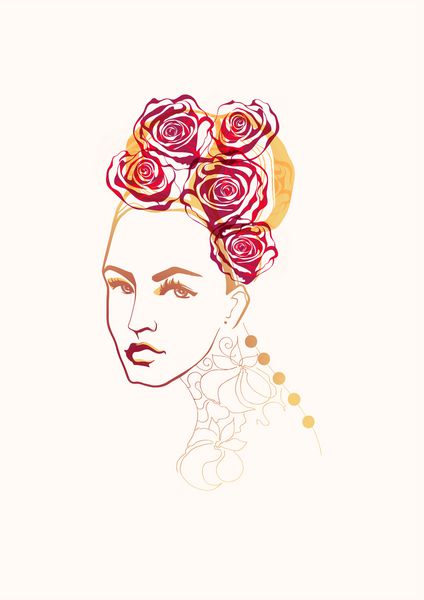 دختر زیبا با گل رز در مو
