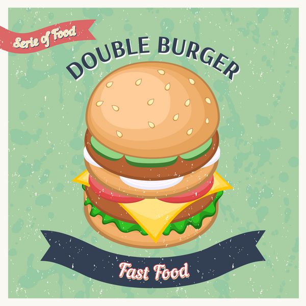 پوستر Vintage Double Burgers وکتور