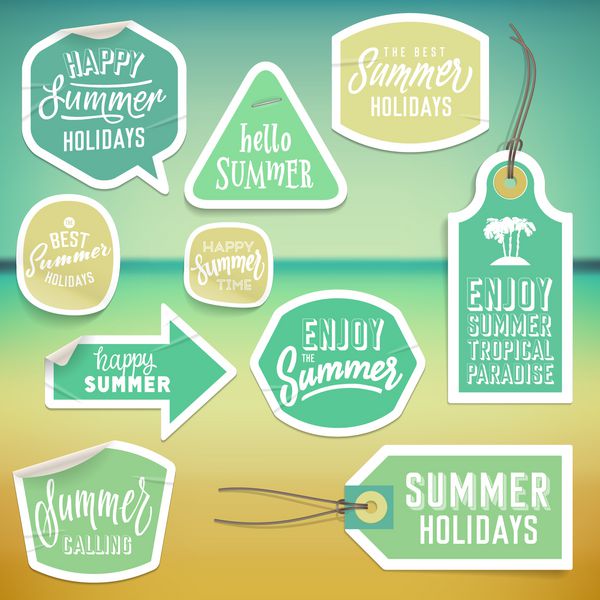 طراحی برچسب و برچسب تعطیلات تعطیلات تابستانی وکتور