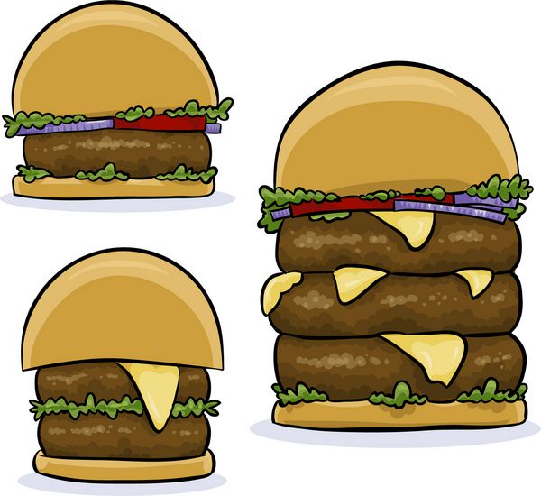 مجموعه ای از همبرگر و چیزبرگر آبدار کارتونی