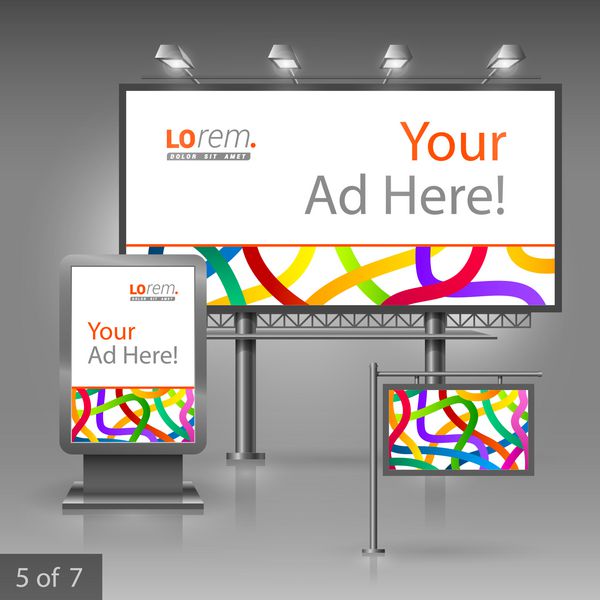 طراحی تبلیغات فضای باز سفید برای شرکت با نوار رنگی