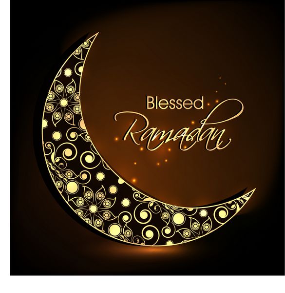 طرح گل طلایی تزیین هلال ماه در زمینه قهوه ای روشن برای ماه مبارک جامعه مسلمانان رمضان مبارک