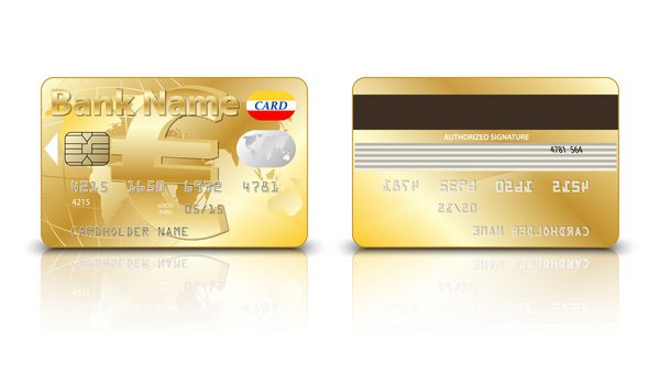 کارت اعتباری طلایی با علامت یورو در سمت جلو بردار