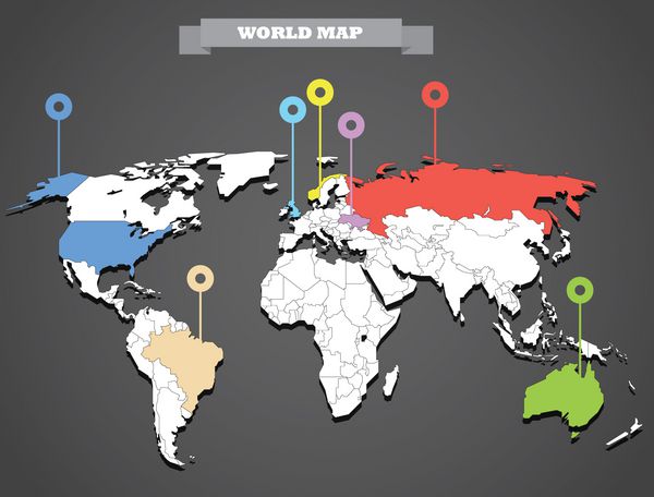 الگوی اینفوگرافیک نقشه جهان همه کشورها قابل انتخاب هستند