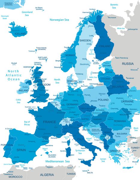 نقشه اروپا با جزئیات بسیار زیاد همه عناصر در لایه های قابل ویرایش با مشخصه برچسب جدا شده اند بردار