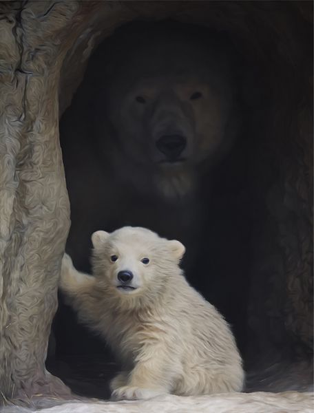 مادر خرس قطبی و نوزاد کوچکش به چشمان شما نگاه می کنند ابتدا به دنیای حیوان وحشی جوان نگاه کنید که قرار است خطرناک ترین جانور باشد تصویر وکتور به سبک رنگ روغن