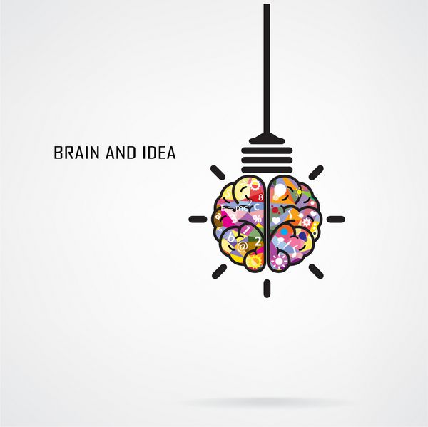 ایده خلاقانه مغز و مفهوم لامپ طراحی بروشور جلد بروشور پوستر ایده کسب و کار مفهوم آموزشی وکتور