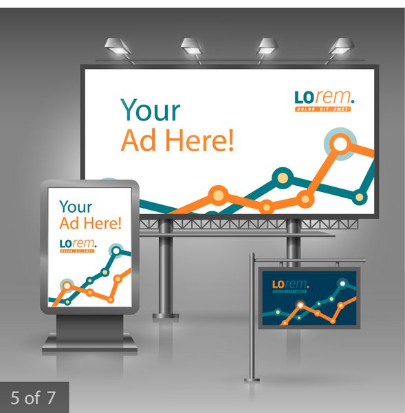 طراحی تبلیغات در فضای باز برای شرکت با نمودار عناصر لوازم التحریر