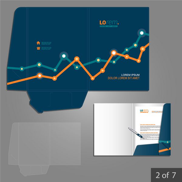 طراحی قالب پوشه مالی برای شرکت با نمودار عنصر لوازم التحریر
