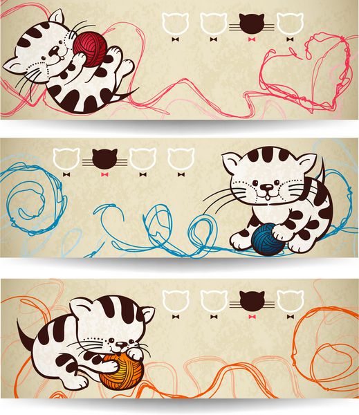 مجموعه وکتور بنر - بچه گربه کارتونی