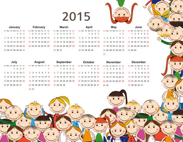 تقویم بچه های زیبا و رنگارنگ در سال 2015