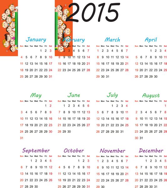 تقویم بچه های زیبا و رنگارنگ در سال 2015