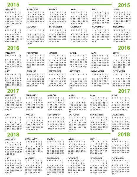 تقویم سال نو 2015 2016 2017 2018 با خطوط سبز