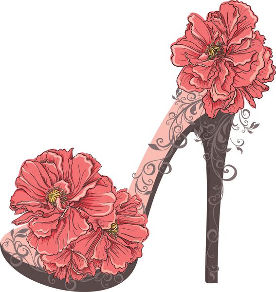 کفش های پاشنه بلند قدیمی با گل