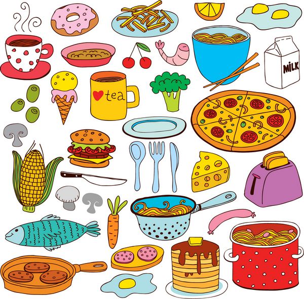 مجموعه Food Doodles برای بنرها پس‌زمینه‌ها ارائه‌ها