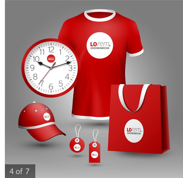 طراحی سوغاتی تبلیغاتی قرمز برای شرکت با دایره عناصر لوازم التحریر