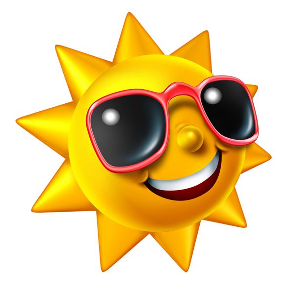 شخصیت خندان خورشید تابستانی با عینک آفتابی به عنوان توپی شاد از سرگرمی های فصلی داغ و نمادی از تعطیلات و آرامش در زیر با هوای آفتابی جدا شده روی سفید