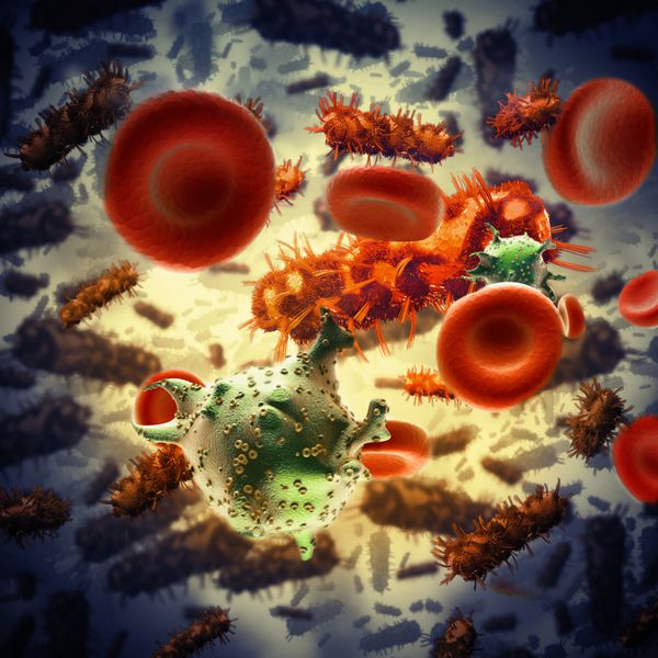 پس زمینه باکتری سلول های HIV رندر سه بعدی