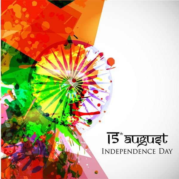 پرچم ملی روز استقلال هند پس زمینه را با چرخ آشوکا رنگ می کند
