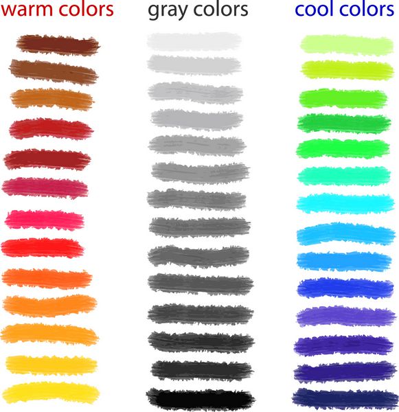 وکتور مجموعه ای بزرگ از ضربه های قلم مو گرانج مختلف رنگ های گرم رنگ های سرد رنگ های خاکستری