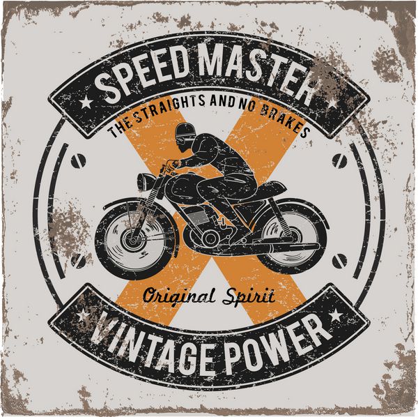 مسابقه موتور سیکلت قدیمی طراحی دستی چاپ تی شرت برچسب اپلیکوی نشان