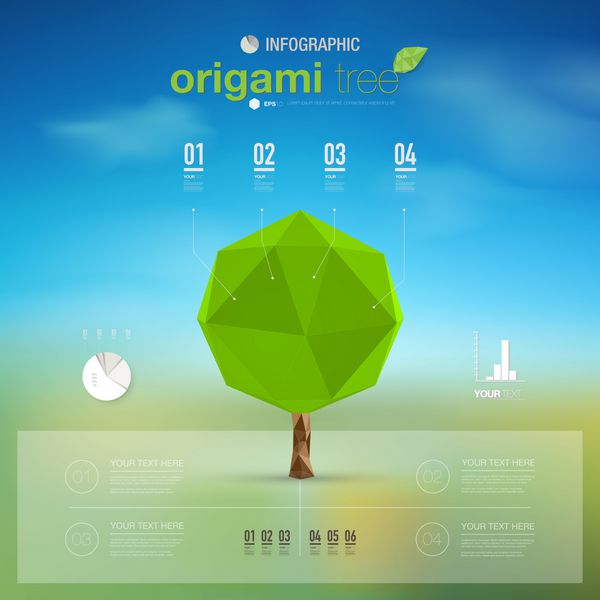 طراحی مدرن اینفوگرافیک با درخت اوریگامی را می توان برای طرح گردش کار نمودار گزینه های اعداد ارائه طراحی وب استفاده کرد وکتور سهام