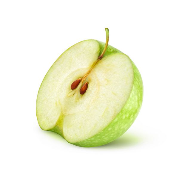 نیمی از سیب سبز جدا شده روی سفید