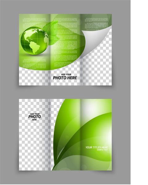 الگوی بروشور سه تایی کره سبز و برگ برای طراحی اکولوژی