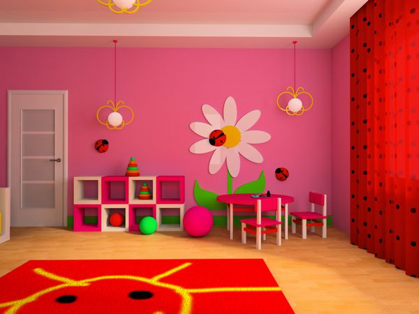 منطقه بازی در یک تصویر سه بعدی اتاق کودکان