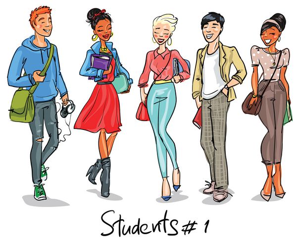 دانش آموزان - قسمت 1 نوجوانان طراحی شده با دست گروهی از جوانان مجموعه