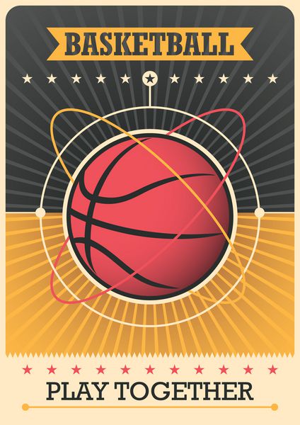 پوستر رترو با توپ بسکتبال وکتور