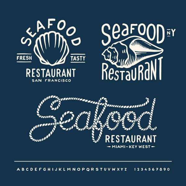 چیدمان رستوران غذاهای دریایی قدیمی نیویورک سانفرانسیسکو میامی کی وست با الفبای دست نویس
