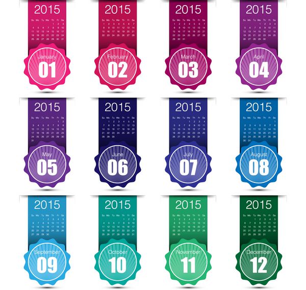 طراحی مینیمال رنگارنگ تقویم 2015