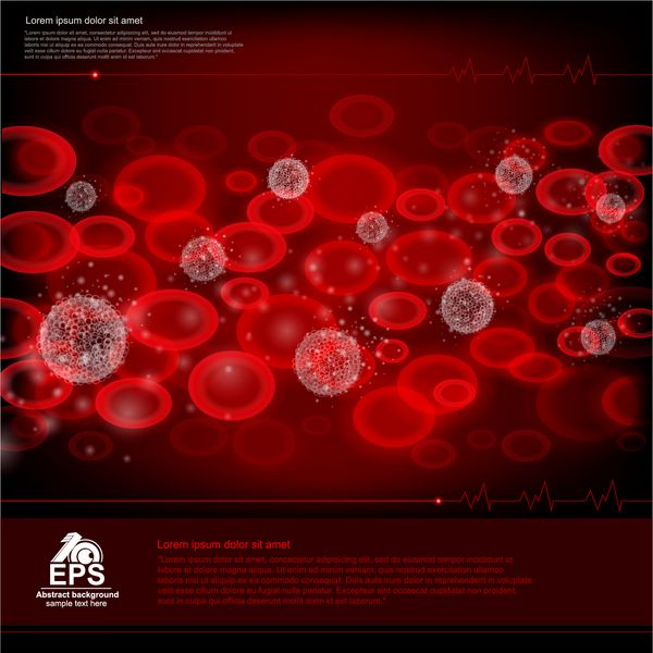 پس زمینه پزشکی قرمز با خون کانسر بیمار با مجموعه ای از گلبول قرمز و لکوسیت های گلبول قرمز و نمای نزدیک در خون و چند مکان برای متن شما